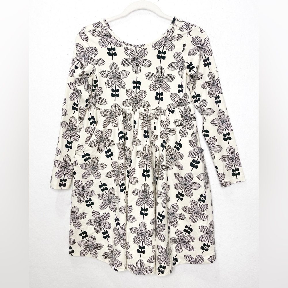 Hanna Andersson Super Twirl Celebration Dress Floral Ecru Black Size 12 Pockets - Picture 2 of 7
